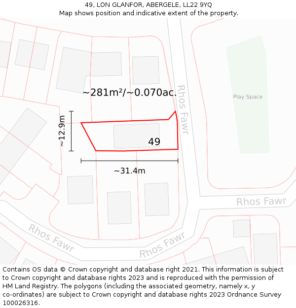 49, LON GLANFOR, ABERGELE, LL22 9YQ: Plot and title map