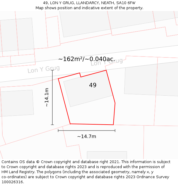 49, LON Y GRUG, LLANDARCY, NEATH, SA10 6FW: Plot and title map