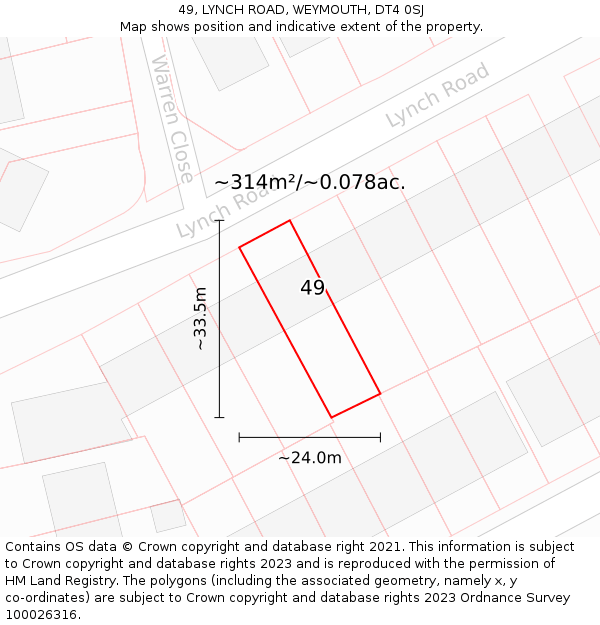 49, LYNCH ROAD, WEYMOUTH, DT4 0SJ: Plot and title map