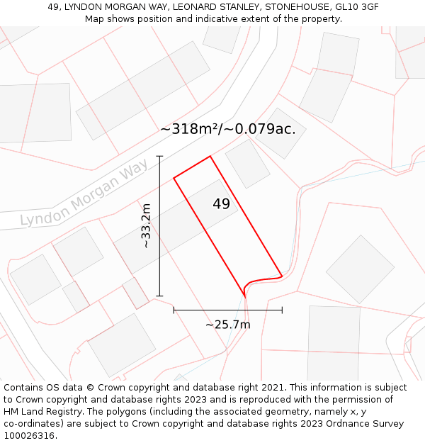 49, LYNDON MORGAN WAY, LEONARD STANLEY, STONEHOUSE, GL10 3GF: Plot and title map