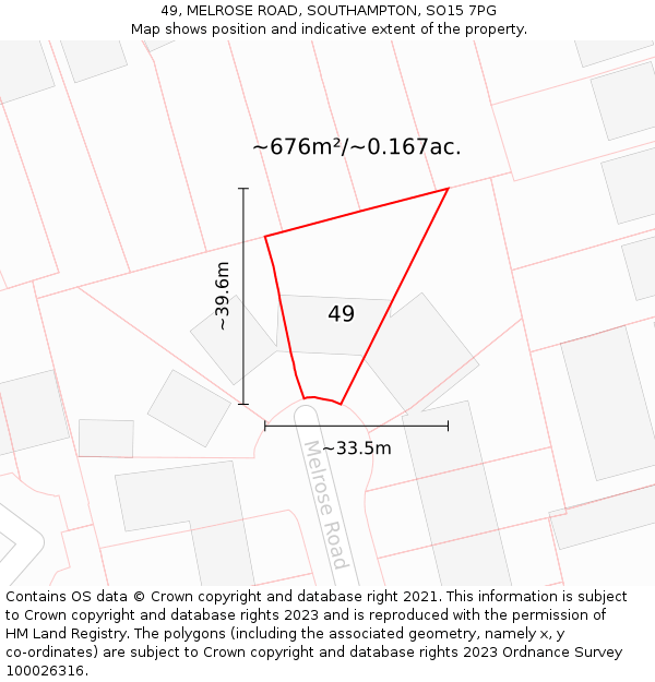 49, MELROSE ROAD, SOUTHAMPTON, SO15 7PG: Plot and title map