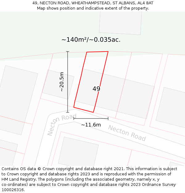 49, NECTON ROAD, WHEATHAMPSTEAD, ST ALBANS, AL4 8AT: Plot and title map