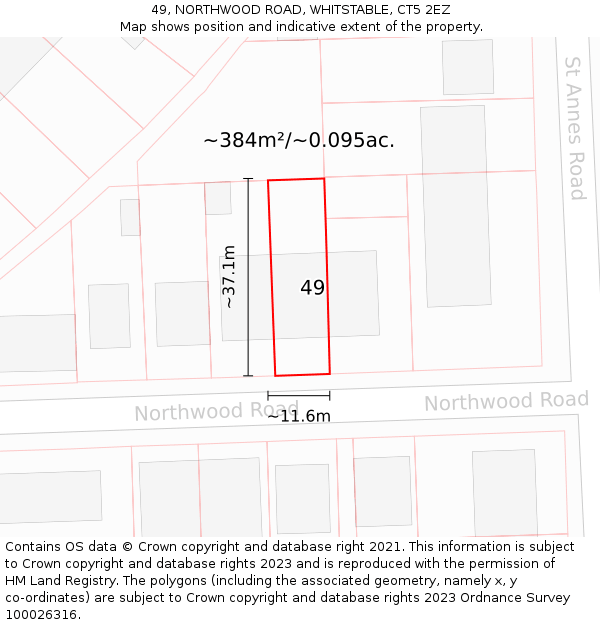 49, NORTHWOOD ROAD, WHITSTABLE, CT5 2EZ: Plot and title map