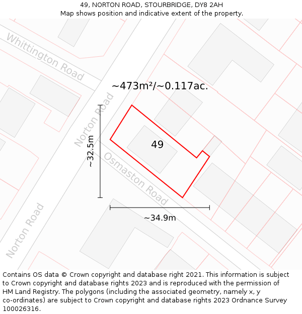 49, NORTON ROAD, STOURBRIDGE, DY8 2AH: Plot and title map