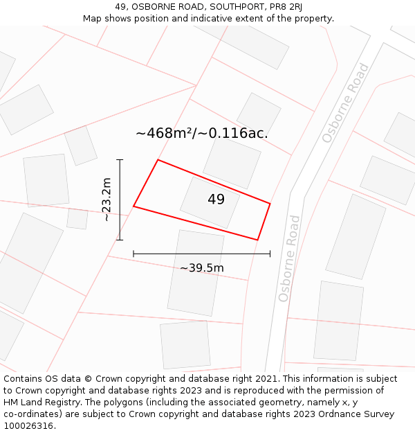 49, OSBORNE ROAD, SOUTHPORT, PR8 2RJ: Plot and title map