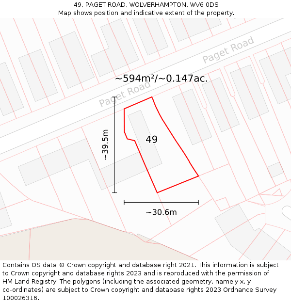 49, PAGET ROAD, WOLVERHAMPTON, WV6 0DS: Plot and title map