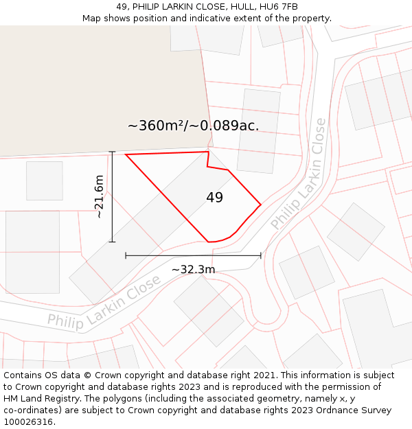 49, PHILIP LARKIN CLOSE, HULL, HU6 7FB: Plot and title map