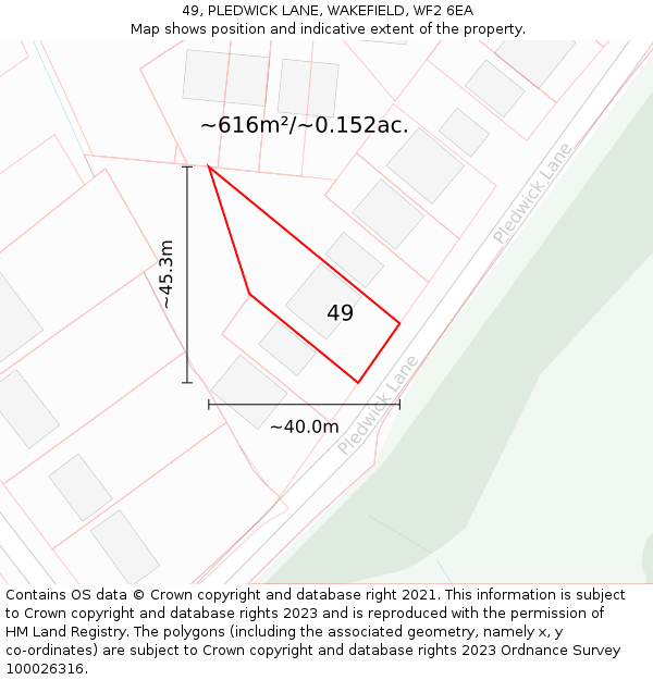 49, PLEDWICK LANE, WAKEFIELD, WF2 6EA: Plot and title map