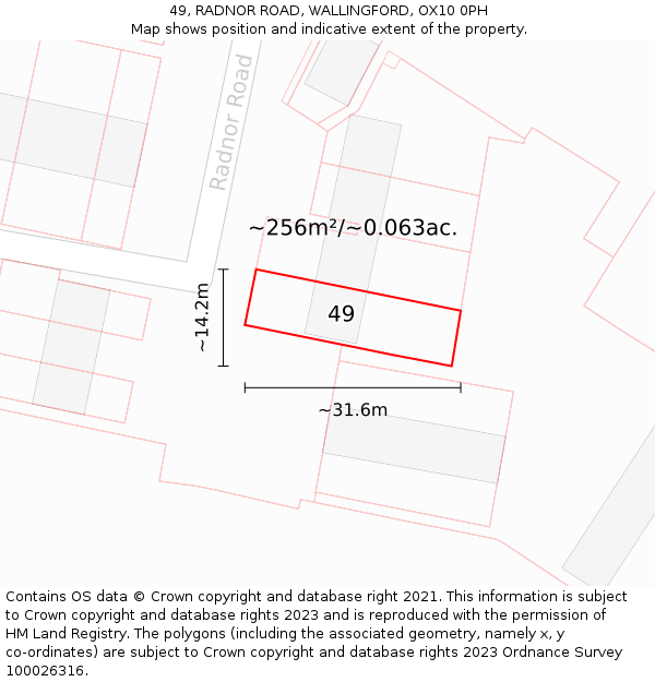 49, RADNOR ROAD, WALLINGFORD, OX10 0PH: Plot and title map