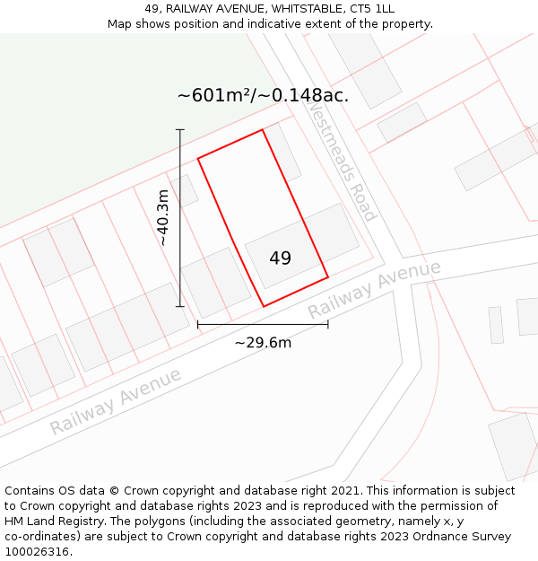 49, RAILWAY AVENUE, WHITSTABLE, CT5 1LL: Plot and title map