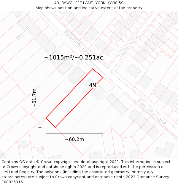 49, RAWCLIFFE LANE, YORK, YO30 5SJ: Plot and title map