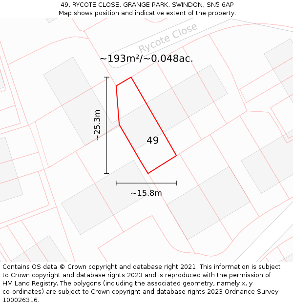 49, RYCOTE CLOSE, GRANGE PARK, SWINDON, SN5 6AP: Plot and title map