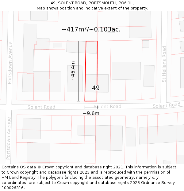 49, SOLENT ROAD, PORTSMOUTH, PO6 1HJ: Plot and title map