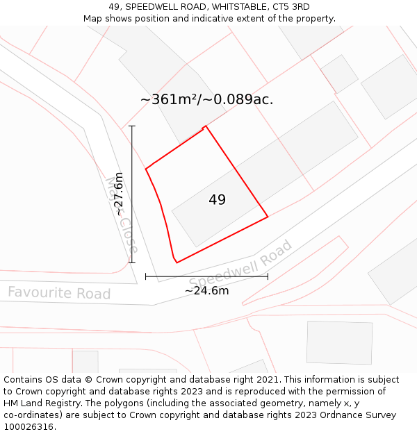 49, SPEEDWELL ROAD, WHITSTABLE, CT5 3RD: Plot and title map