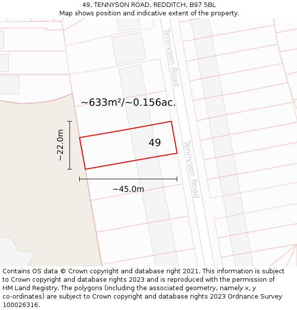 49, TENNYSON ROAD, REDDITCH, B97 5BL: Plot and title map