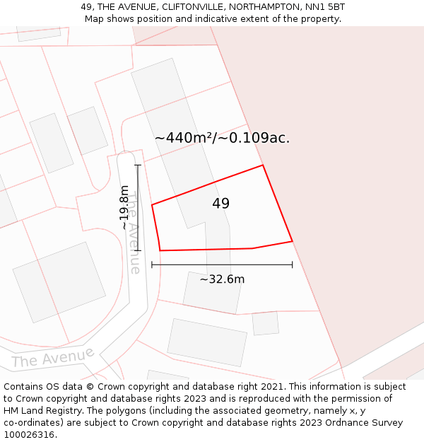 49, THE AVENUE, CLIFTONVILLE, NORTHAMPTON, NN1 5BT: Plot and title map