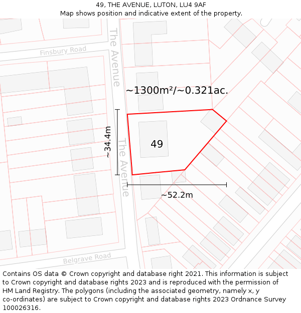 49, THE AVENUE, LUTON, LU4 9AF: Plot and title map