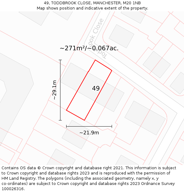 49, TODDBROOK CLOSE, MANCHESTER, M20 1NB: Plot and title map