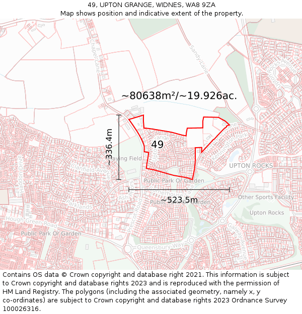 49, UPTON GRANGE, WIDNES, WA8 9ZA: Plot and title map