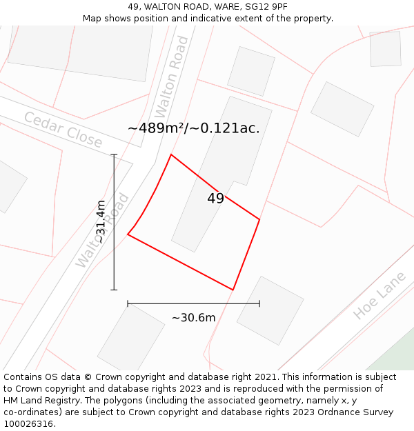 49, WALTON ROAD, WARE, SG12 9PF: Plot and title map