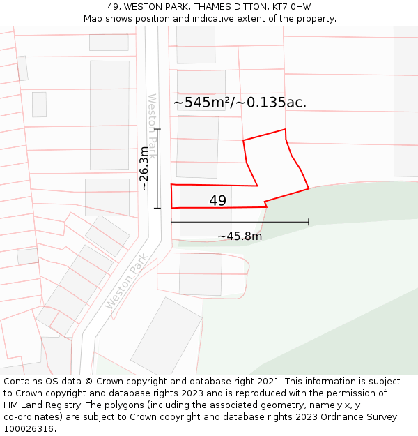 49, WESTON PARK, THAMES DITTON, KT7 0HW: Plot and title map