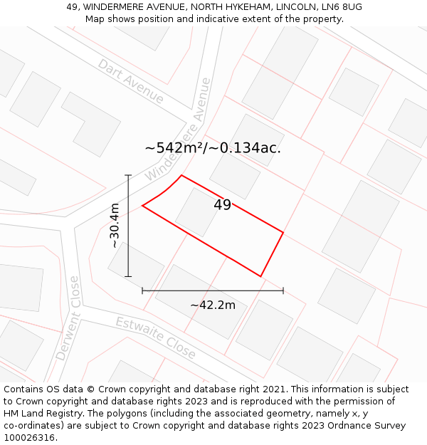 49, WINDERMERE AVENUE, NORTH HYKEHAM, LINCOLN, LN6 8UG: Plot and title map