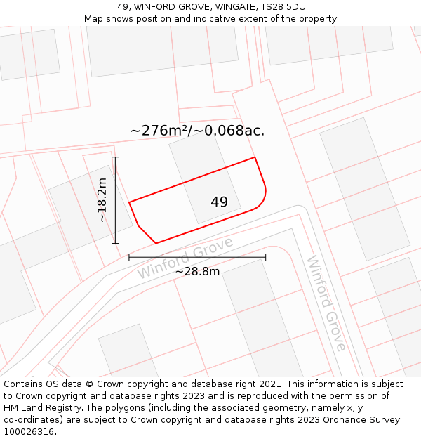 49, WINFORD GROVE, WINGATE, TS28 5DU: Plot and title map