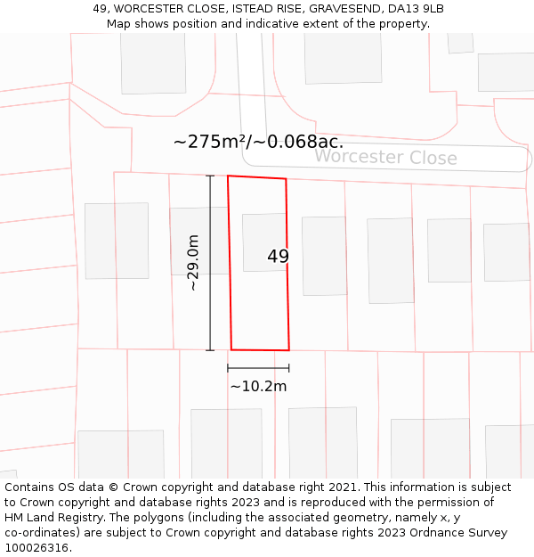 49, WORCESTER CLOSE, ISTEAD RISE, GRAVESEND, DA13 9LB: Plot and title map