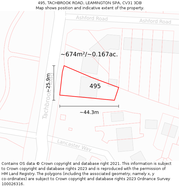 495, TACHBROOK ROAD, LEAMINGTON SPA, CV31 3DB: Plot and title map