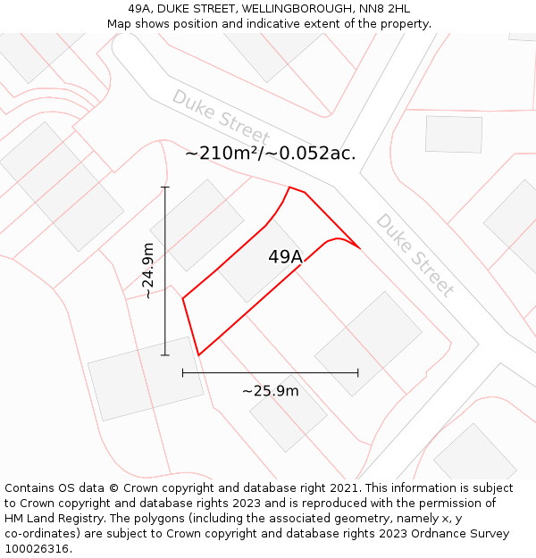 49A, DUKE STREET, WELLINGBOROUGH, NN8 2HL: Plot and title map