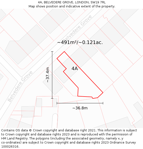 4A, BELVEDERE GROVE, LONDON, SW19 7RL: Plot and title map