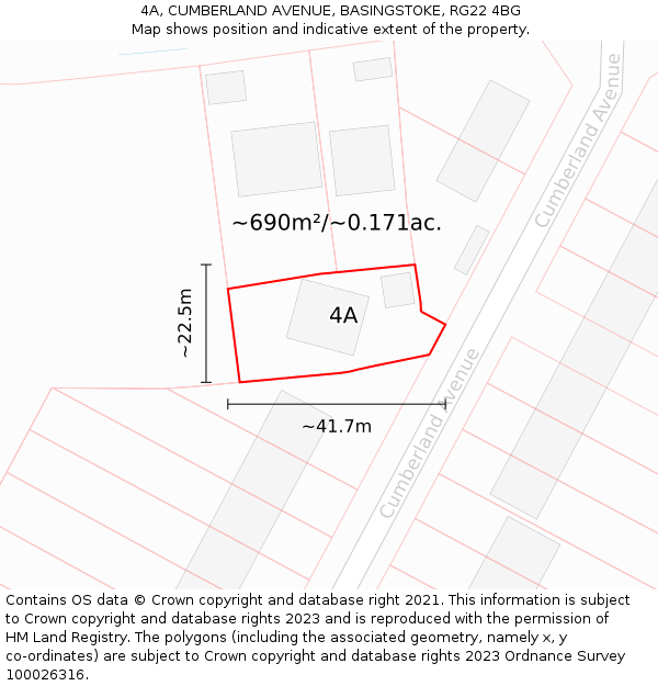 4A, CUMBERLAND AVENUE, BASINGSTOKE, RG22 4BG: Plot and title map