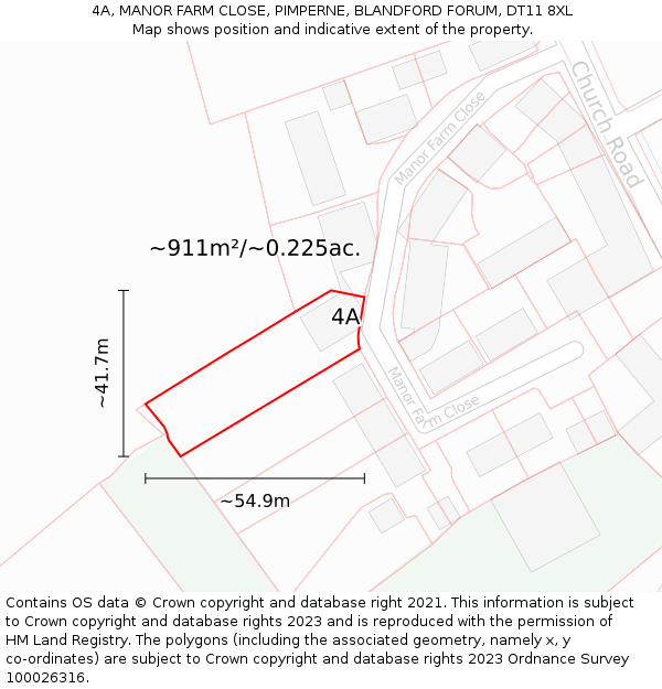 4A, MANOR FARM CLOSE, PIMPERNE, BLANDFORD FORUM, DT11 8XL: Plot and title map