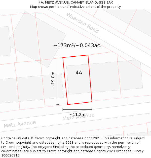 4A, METZ AVENUE, CANVEY ISLAND, SS8 9AX: Plot and title map