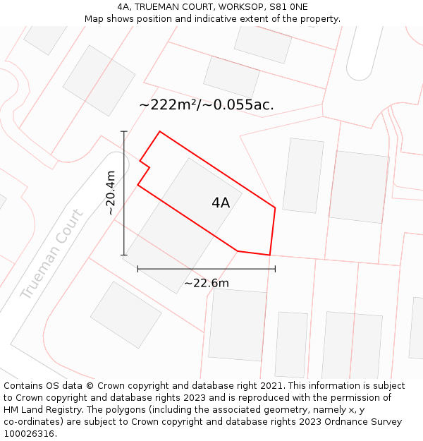 4A, TRUEMAN COURT, WORKSOP, S81 0NE: Plot and title map