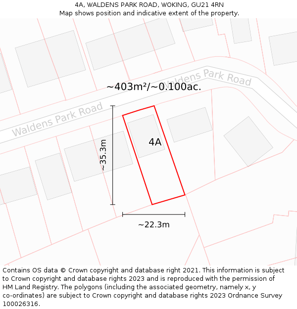 4A, WALDENS PARK ROAD, WOKING, GU21 4RN: Plot and title map