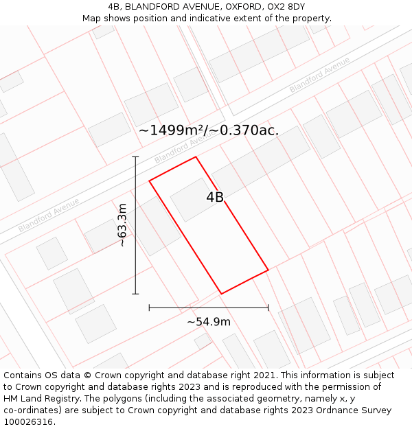 4B, BLANDFORD AVENUE, OXFORD, OX2 8DY: Plot and title map