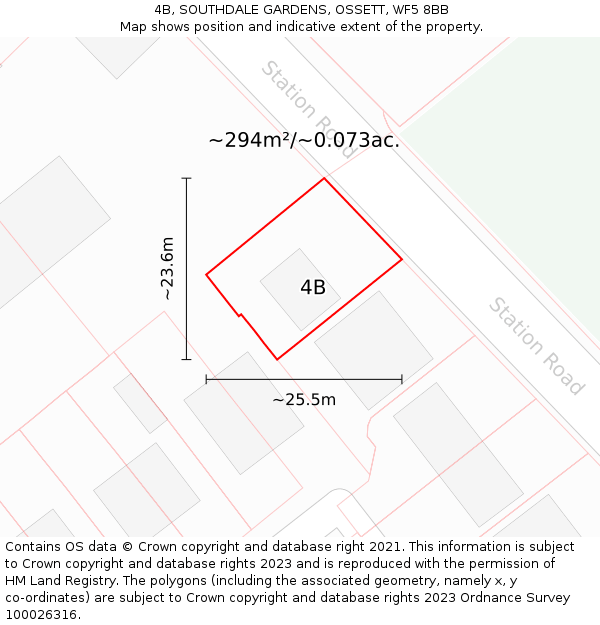 4B, SOUTHDALE GARDENS, OSSETT, WF5 8BB: Plot and title map