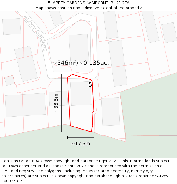 5, ABBEY GARDENS, WIMBORNE, BH21 2EA: Plot and title map