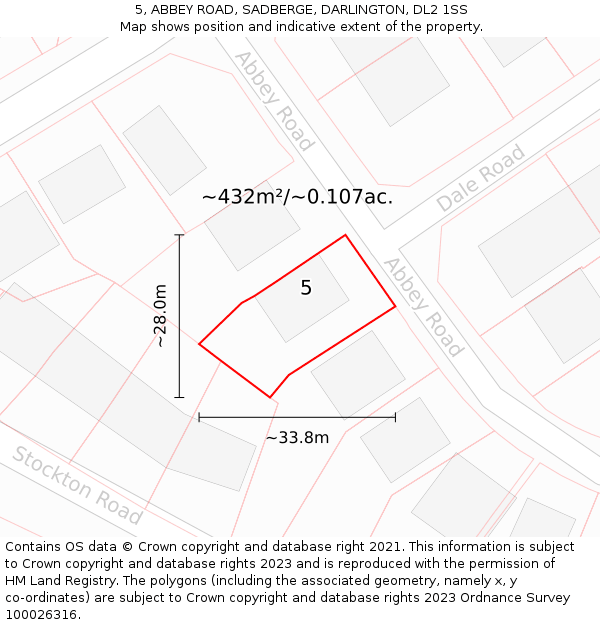 5, ABBEY ROAD, SADBERGE, DARLINGTON, DL2 1SS: Plot and title map