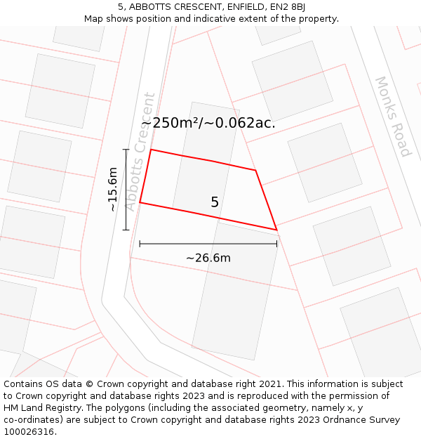 5, ABBOTTS CRESCENT, ENFIELD, EN2 8BJ: Plot and title map