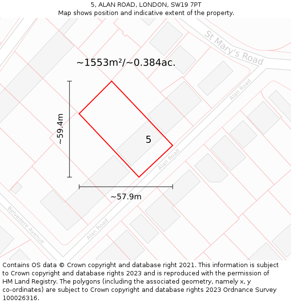 5, ALAN ROAD, LONDON, SW19 7PT: Plot and title map
