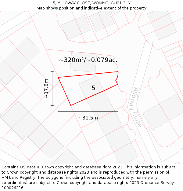 5, ALLOWAY CLOSE, WOKING, GU21 3HY: Plot and title map