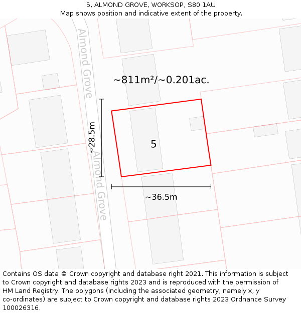 5, ALMOND GROVE, WORKSOP, S80 1AU: Plot and title map