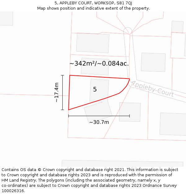 5, APPLEBY COURT, WORKSOP, S81 7QJ: Plot and title map