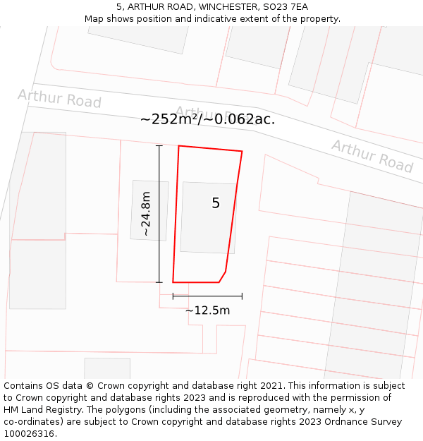 5, ARTHUR ROAD, WINCHESTER, SO23 7EA: Plot and title map