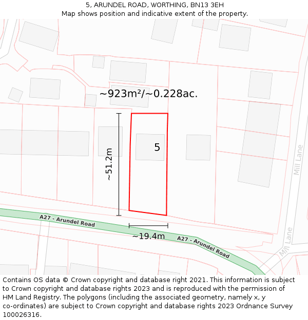 5, ARUNDEL ROAD, WORTHING, BN13 3EH: Plot and title map
