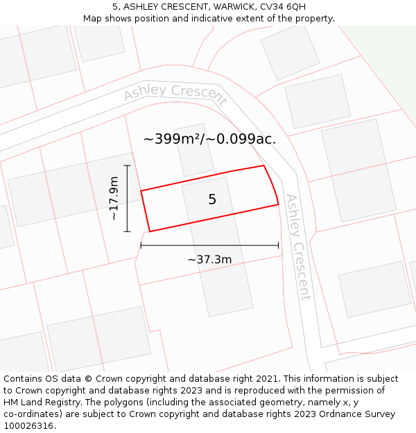 5, ASHLEY CRESCENT, WARWICK, CV34 6QH: Plot and title map