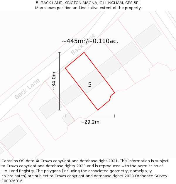 5, BACK LANE, KINGTON MAGNA, GILLINGHAM, SP8 5EL: Plot and title map