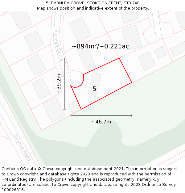 5, BARNLEA GROVE, STOKE-ON-TRENT, ST3 7XR: Plot and title map